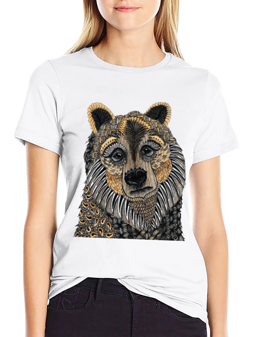 Unique Bear Graphic Print Black T-Shirt