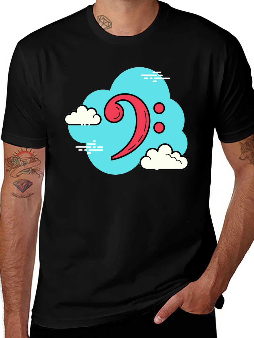 Bass Clef Cloud T-Shirt - Black Music Tee