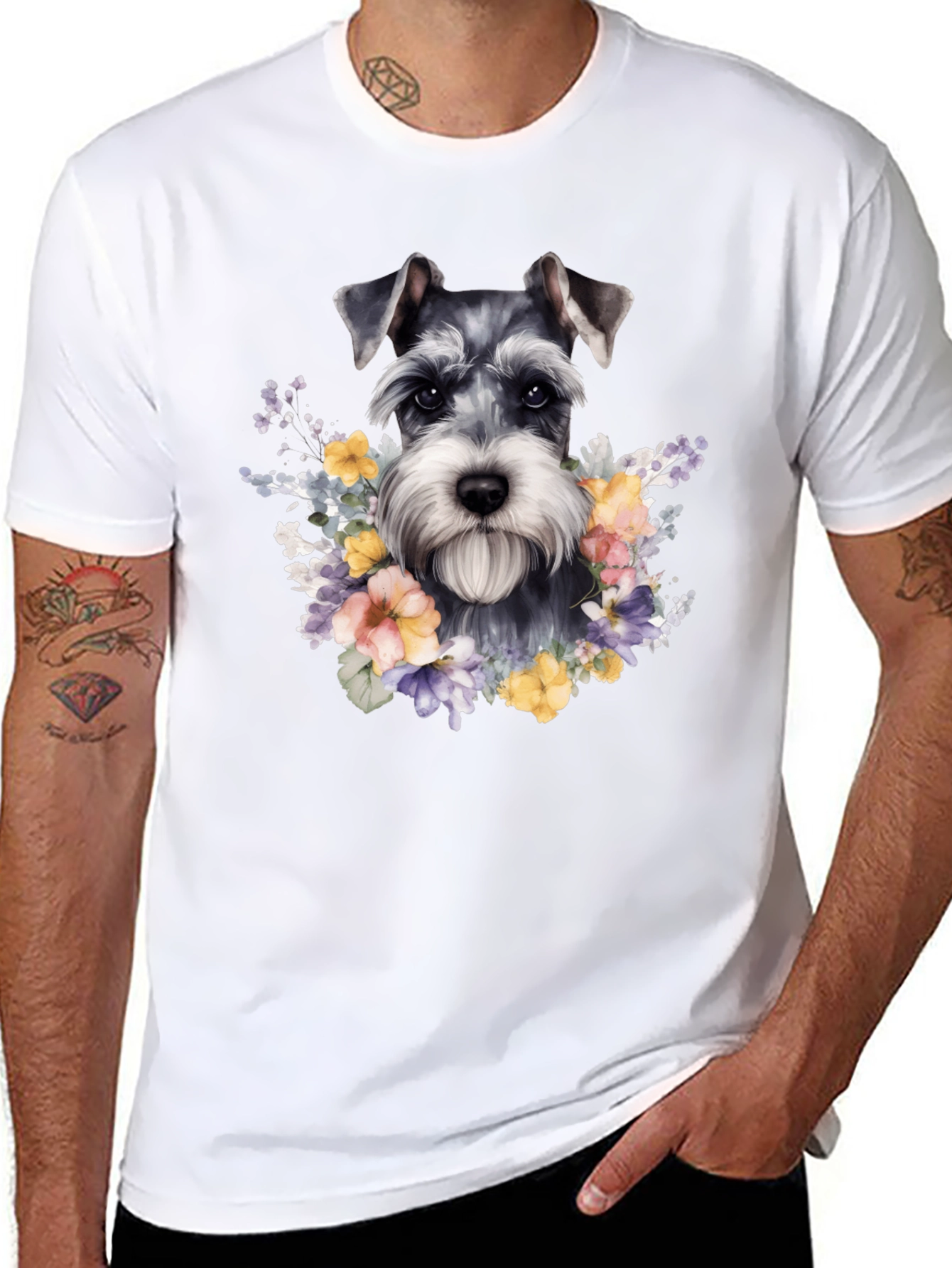 Schnauzer Dog Floral T-Shirt - Unique Pet Lover Apparel