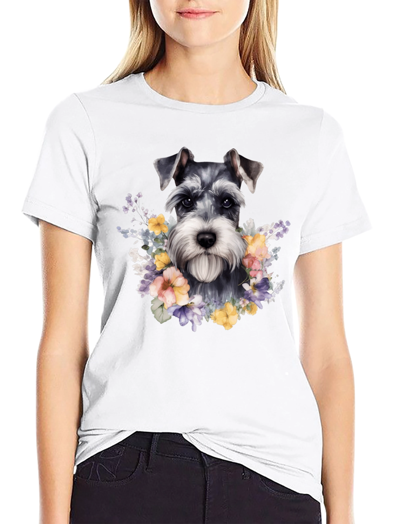 Schnauzer Dog Floral T-Shirt - Unique Pet Lover Apparel