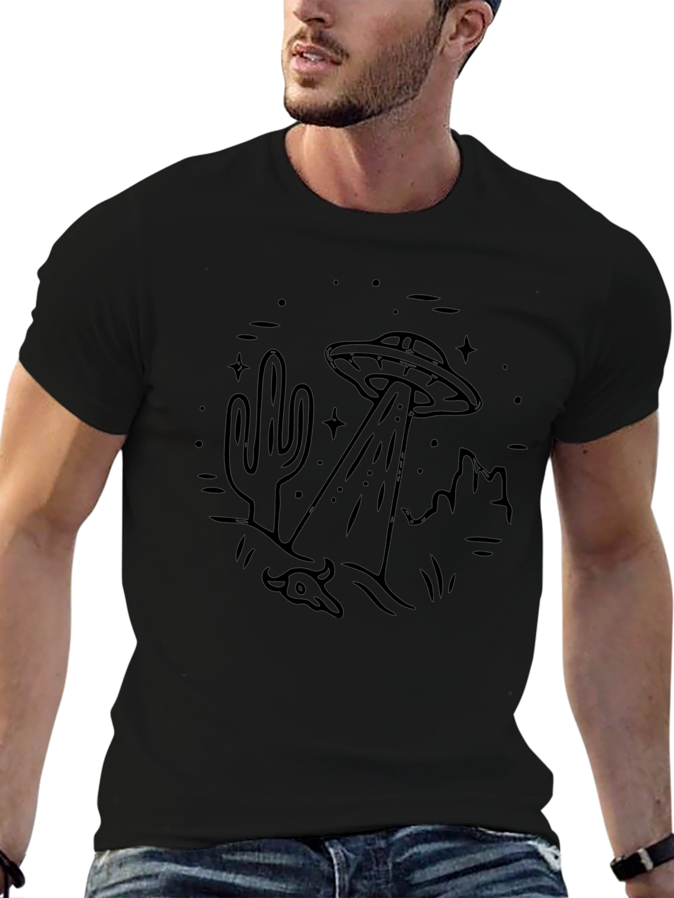 UFO Abduction Graphic Tee - Black Cotton T-Shirt