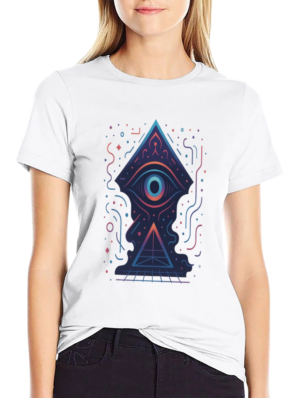 Geometric Eye Pyramid Graphic Tee - Black