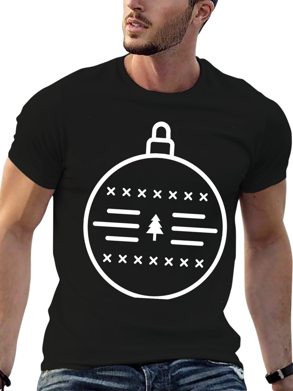 Christmas Ornament Tree Graphic Tee - Black
