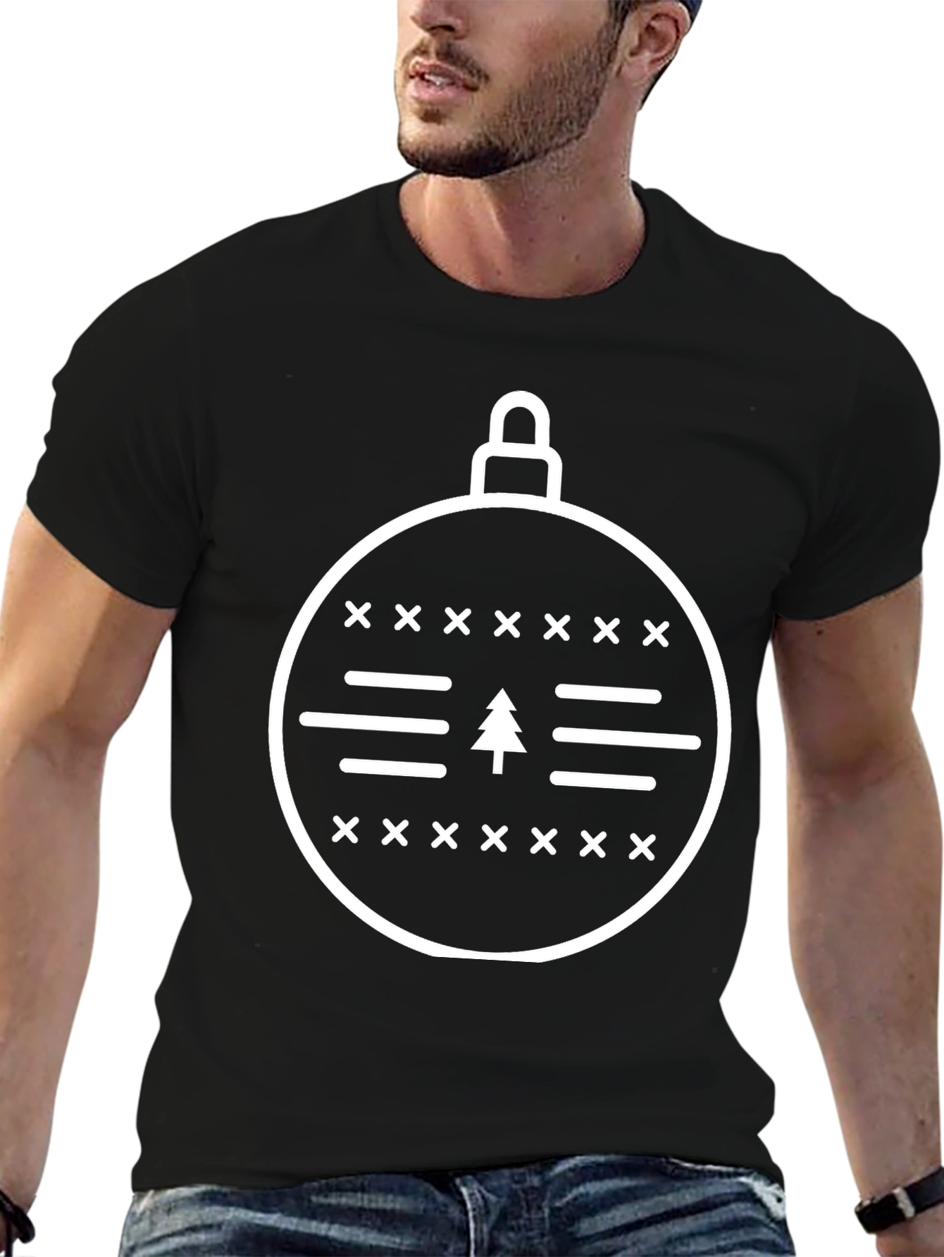 Christmas Ornament Tree Graphic Tee - Black