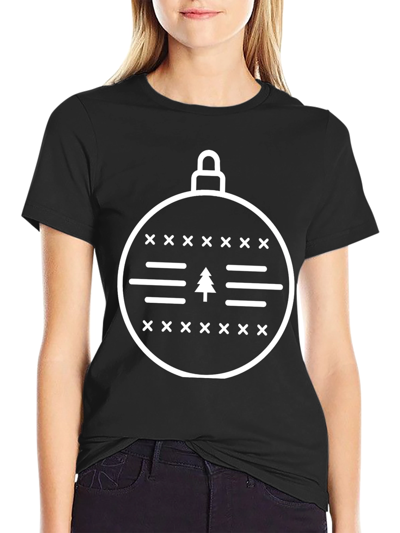 Christmas Ornament Tree Graphic Tee - Black