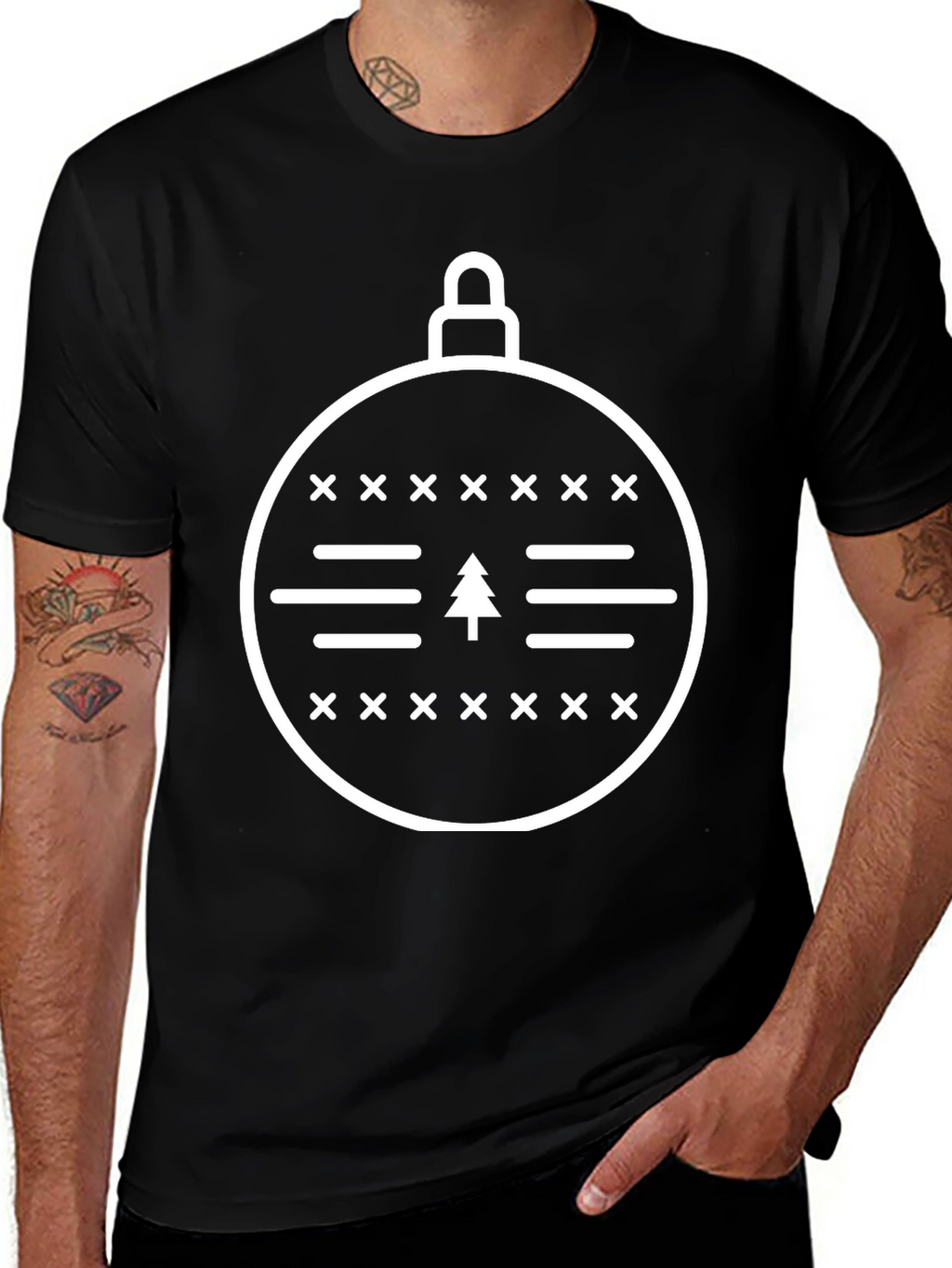 Christmas Ornament Tree Graphic Tee - Black