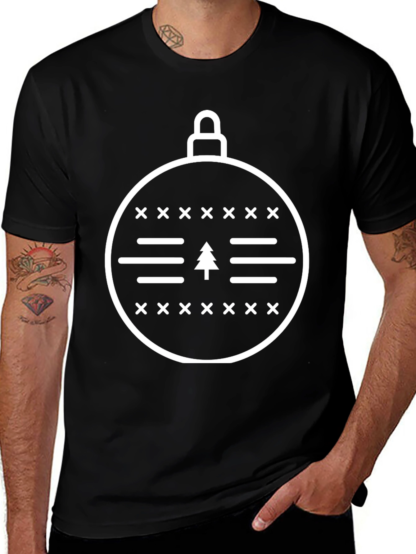 Christmas Ornament Tree Graphic Tee - Black