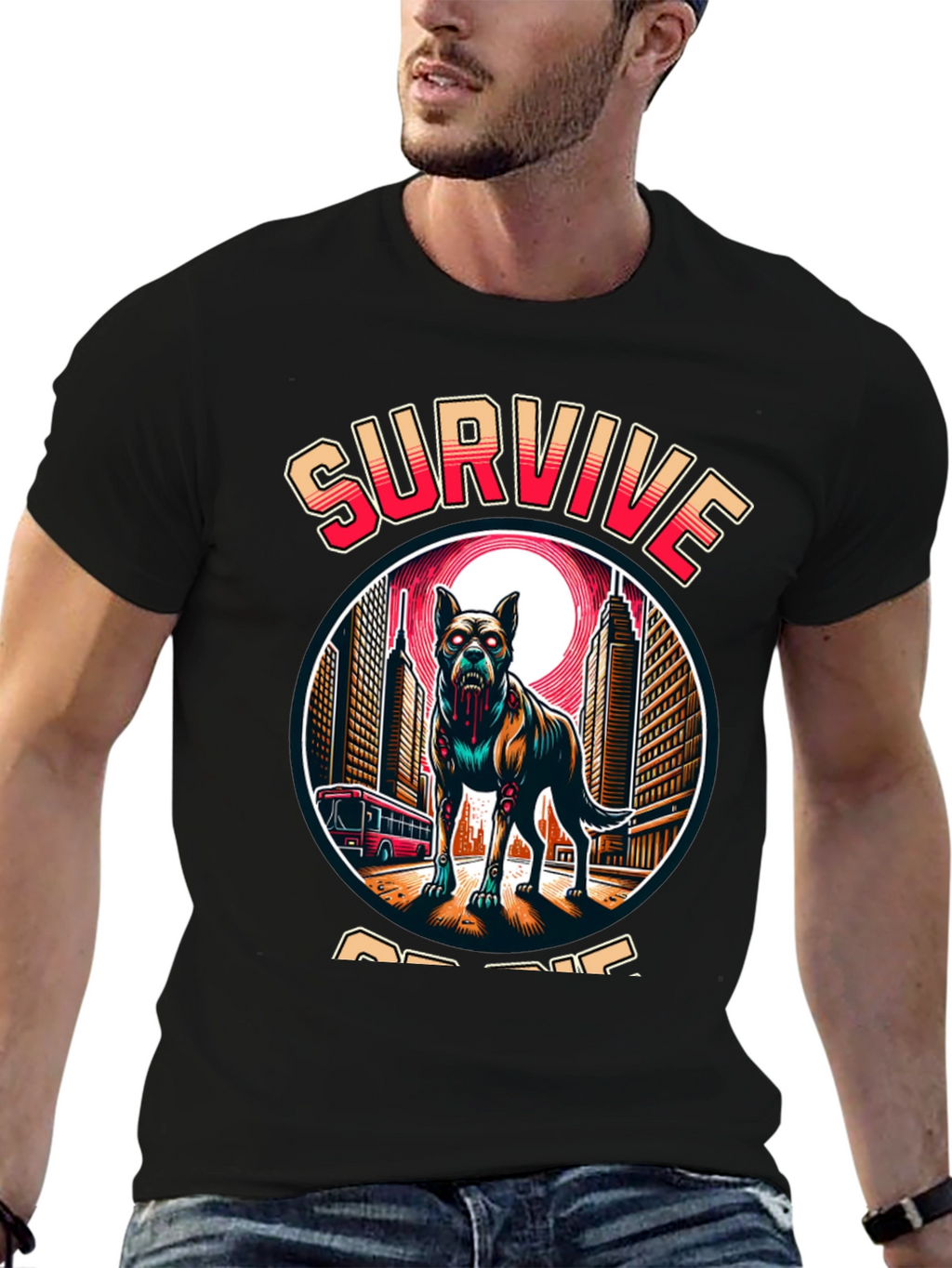 Zombie Dog “Survive or Die” T-Shirt – Edgy Apocalypse Graphic Tee