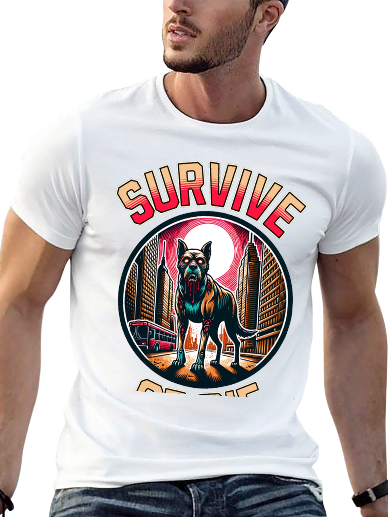 Zombie Dog “Survive or Die” T-Shirt – Edgy Apocalypse Graphic Tee
