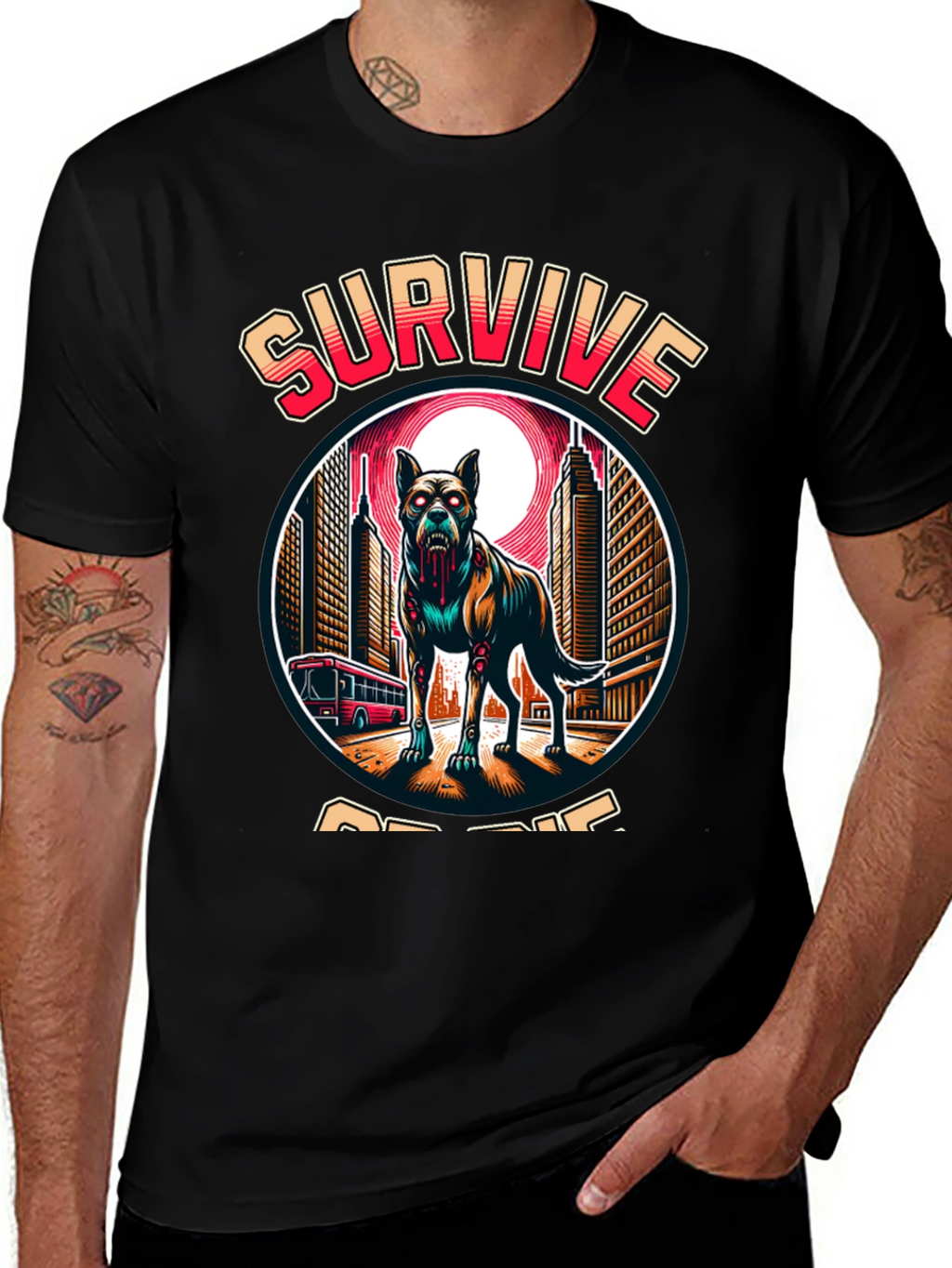 Zombie Dog “Survive or Die” T-Shirt – Edgy Apocalypse Graphic Tee