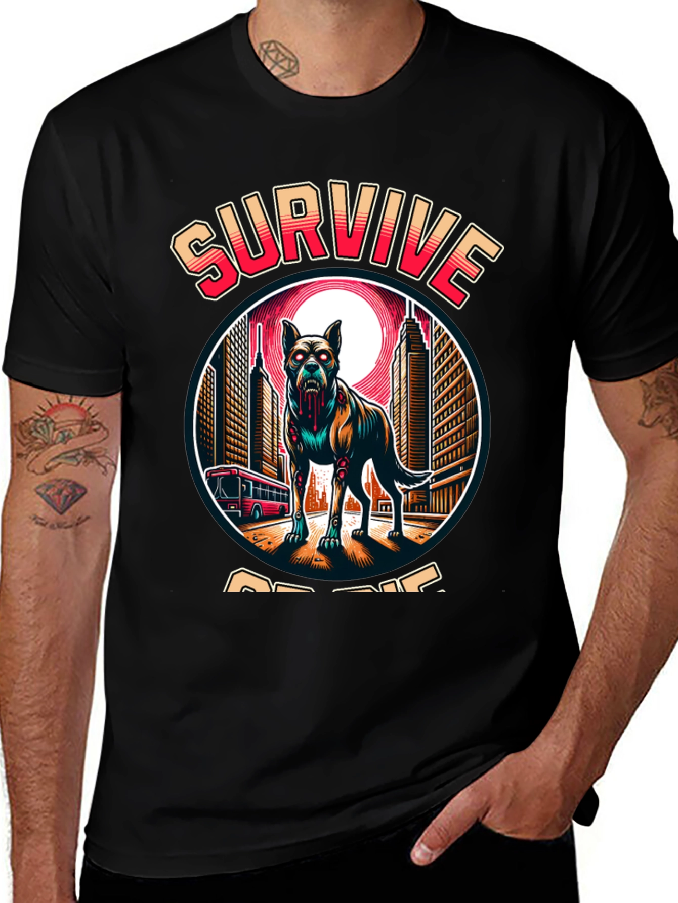 Zombie Dog “Survive or Die” T-Shirt – Edgy Apocalypse Graphic Tee