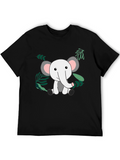 Cute Elephant Jungle Tee - Black