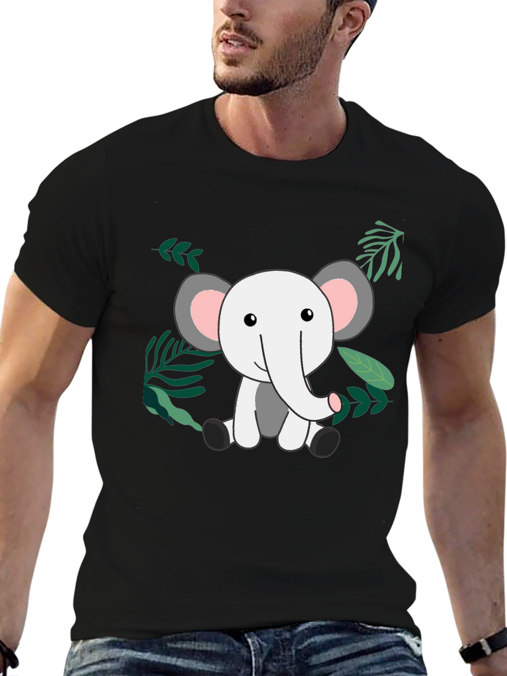 Cute Elephant Jungle Tee - Black