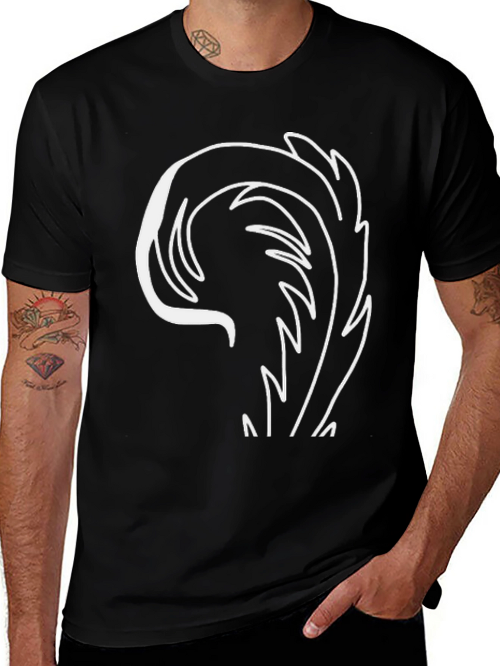 Modern Leaf Design Black Tee