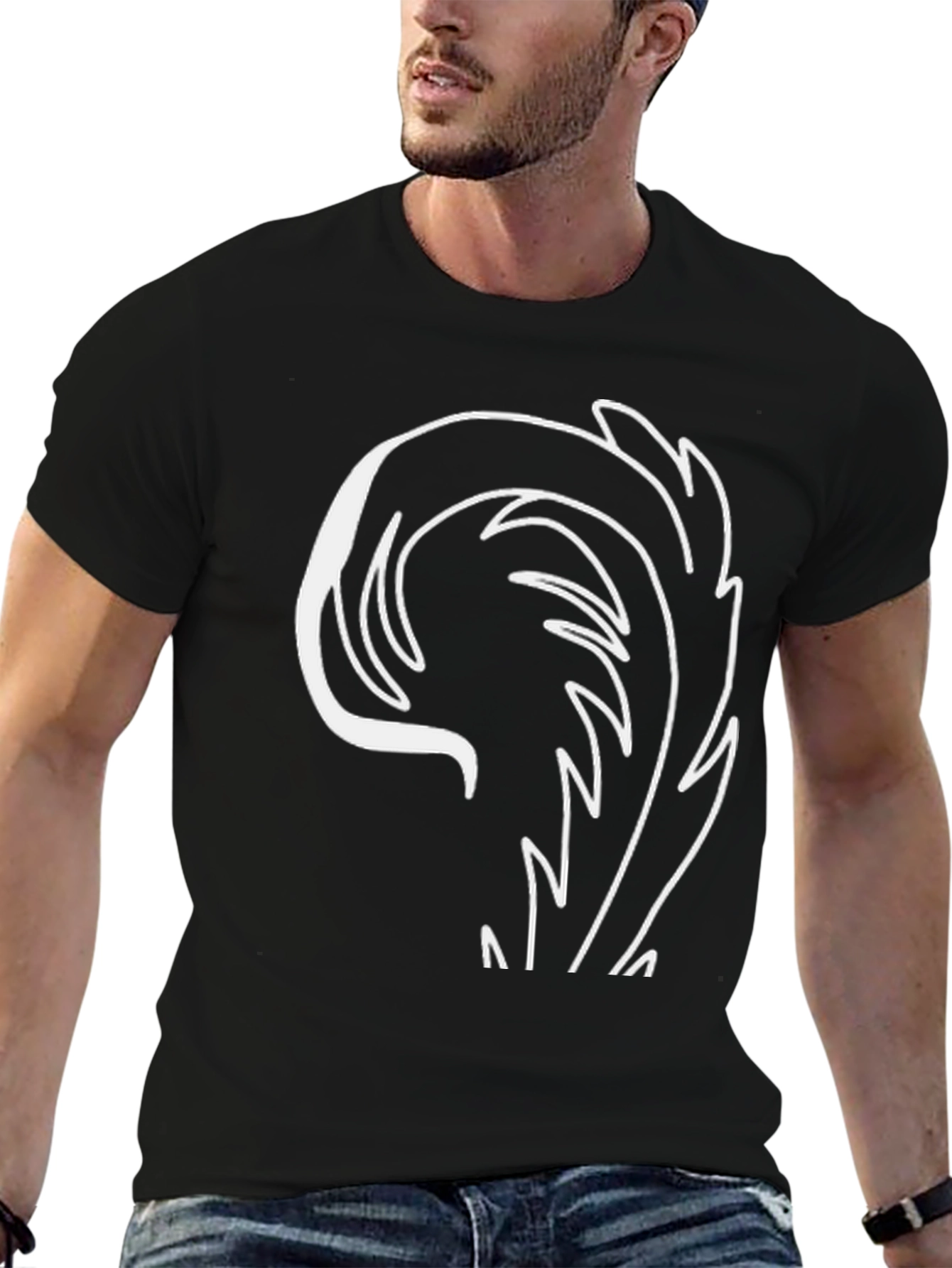 Modern Leaf Design Black Tee