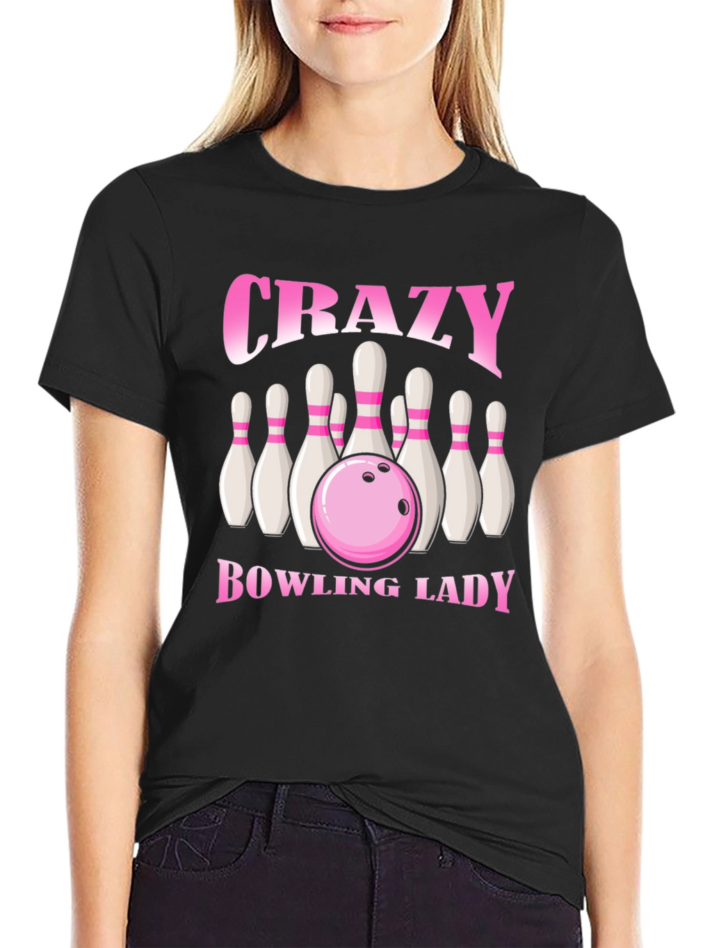 Crazy Bowling Lady T-Shirt - Black