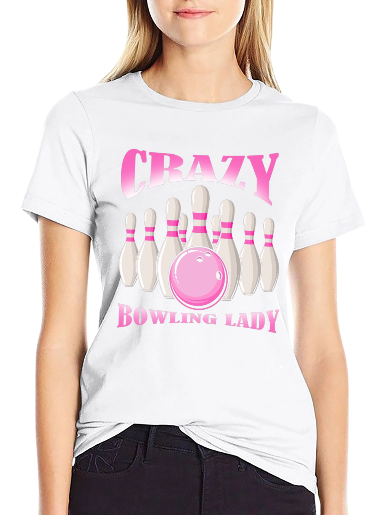 Crazy Bowling Lady T-Shirt - Black