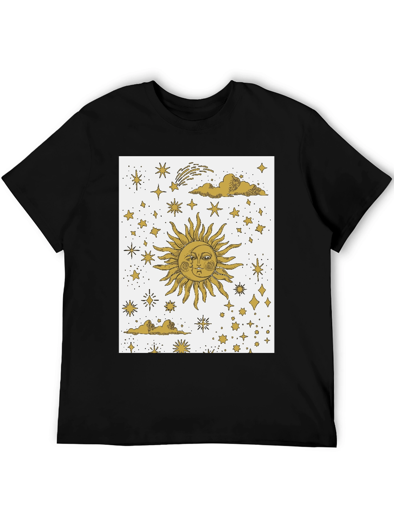 Celestial Sun & Moon Graphic Tee - Black Cotton Blend