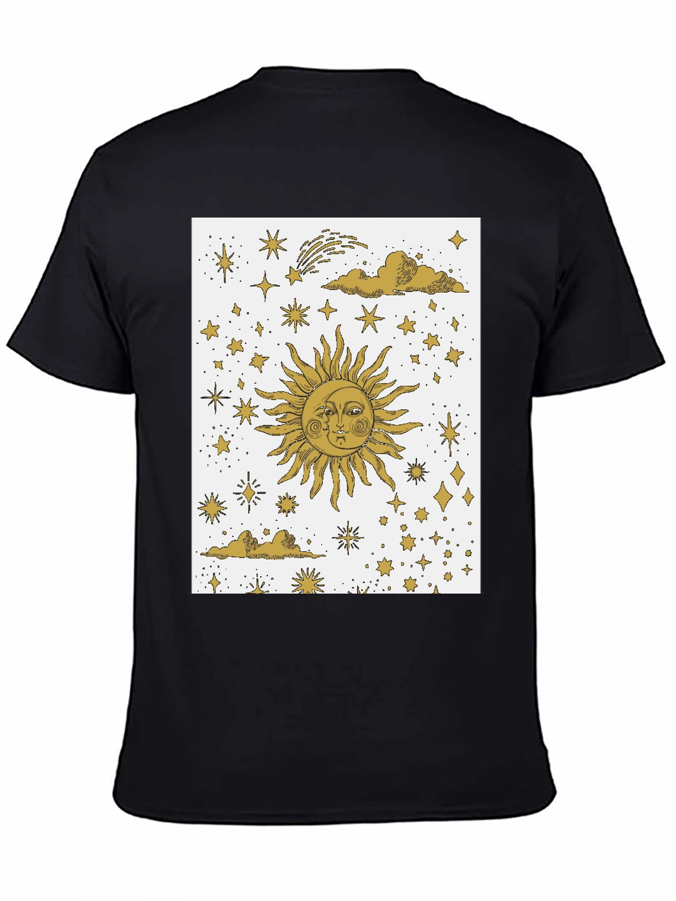 Celestial Sun & Moon Graphic Tee - Black Cotton Blend