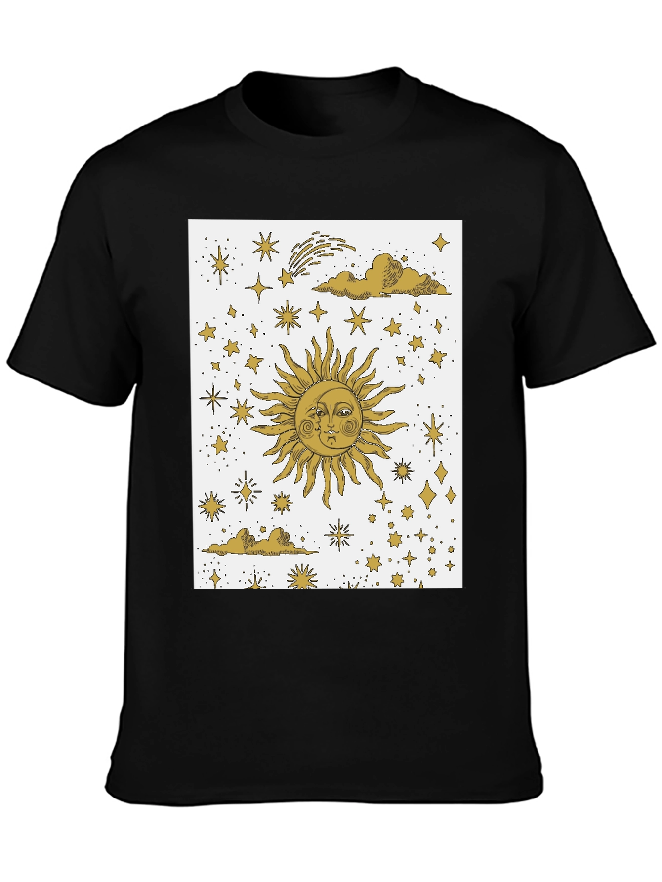 Celestial Sun & Moon Graphic Tee - Black Cotton Blend