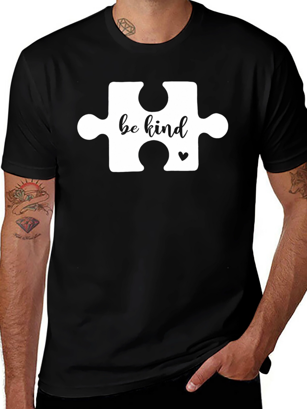 Be Kind Puzzle Piece T-Shirt - Black