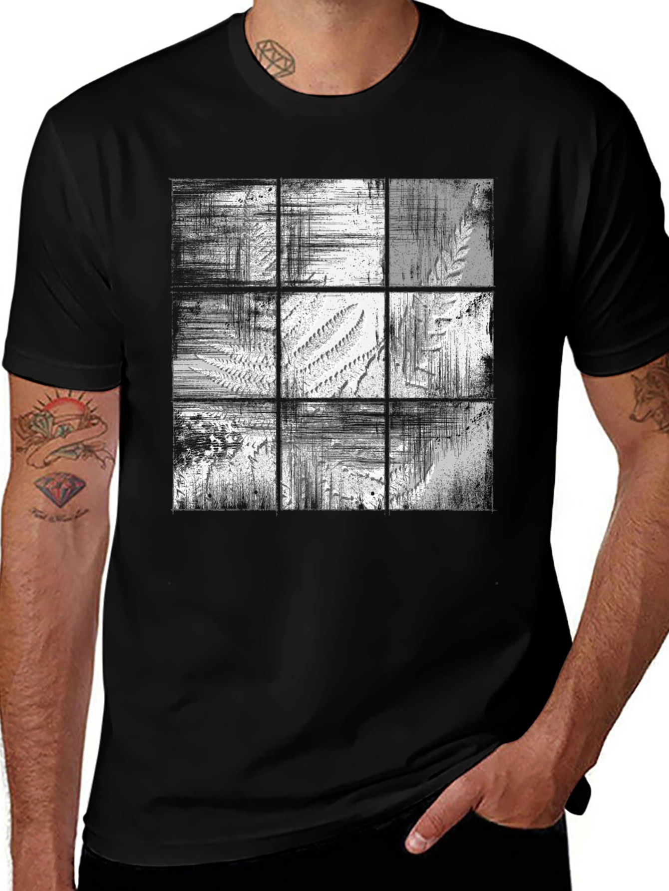 Grunge Fern Graphic Black T-Shirt