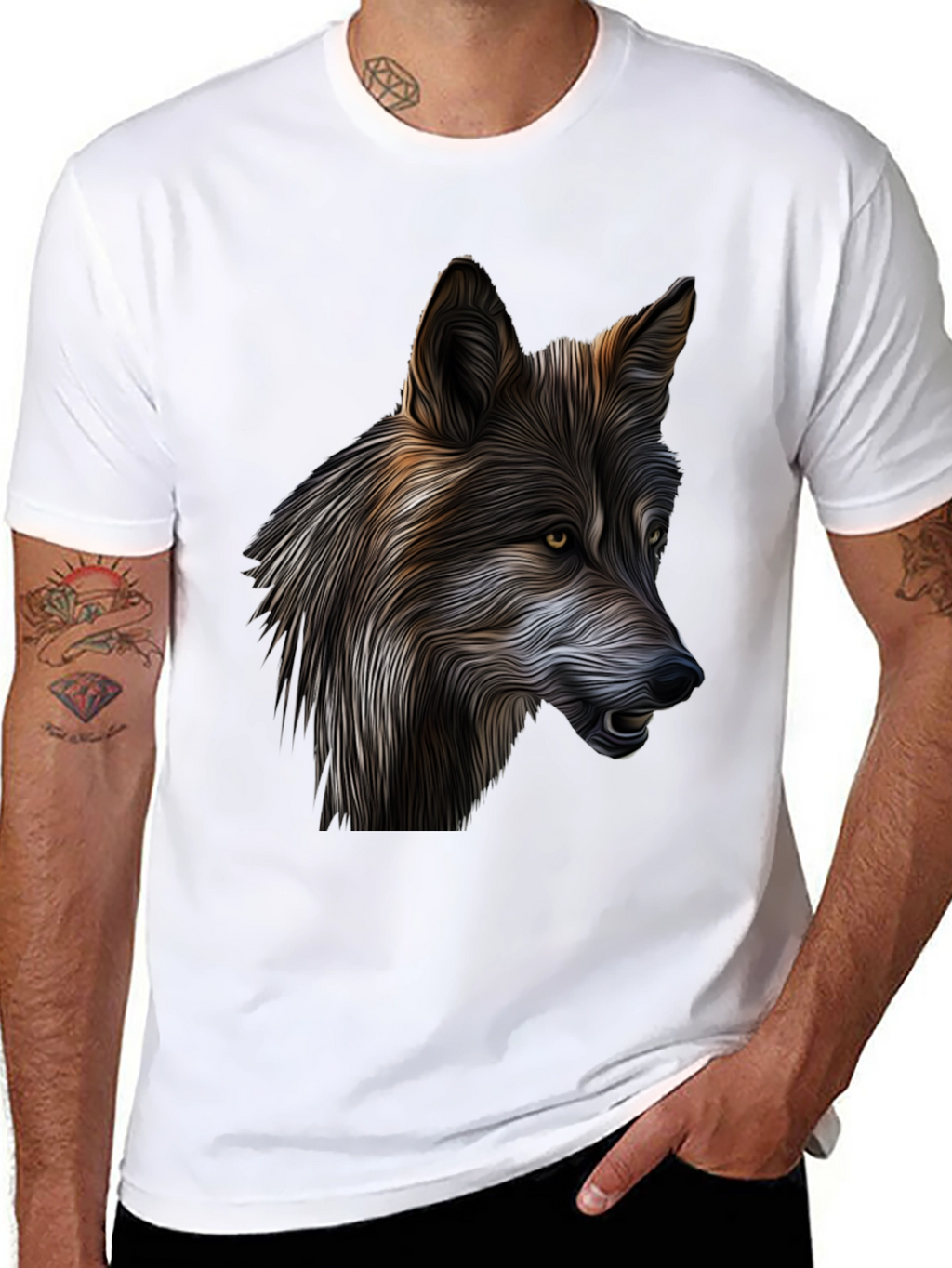 Wolf Graphic Print Black T-Shirt