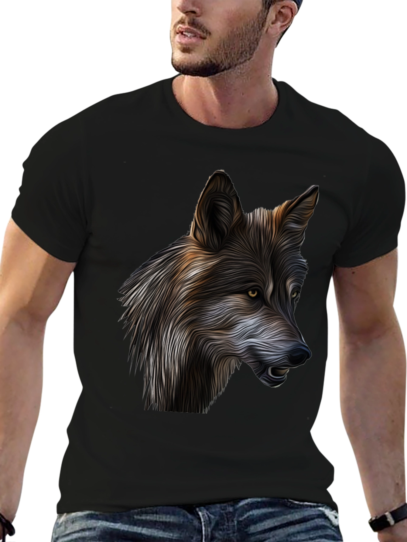 Wolf Graphic Print Black T-Shirt