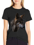 Wolf Graphic Print Black T-Shirt