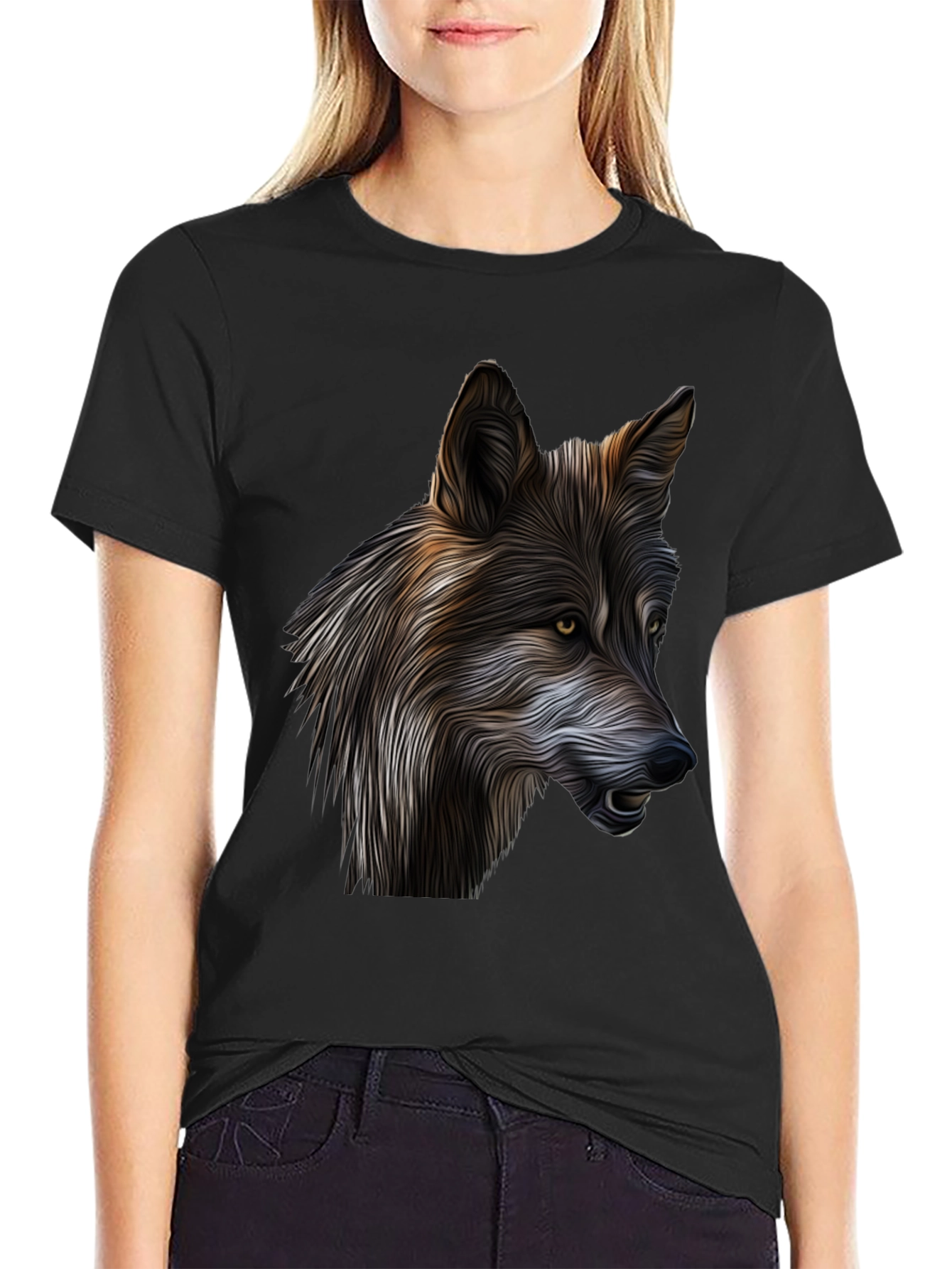 Wolf Graphic Print Black T-Shirt