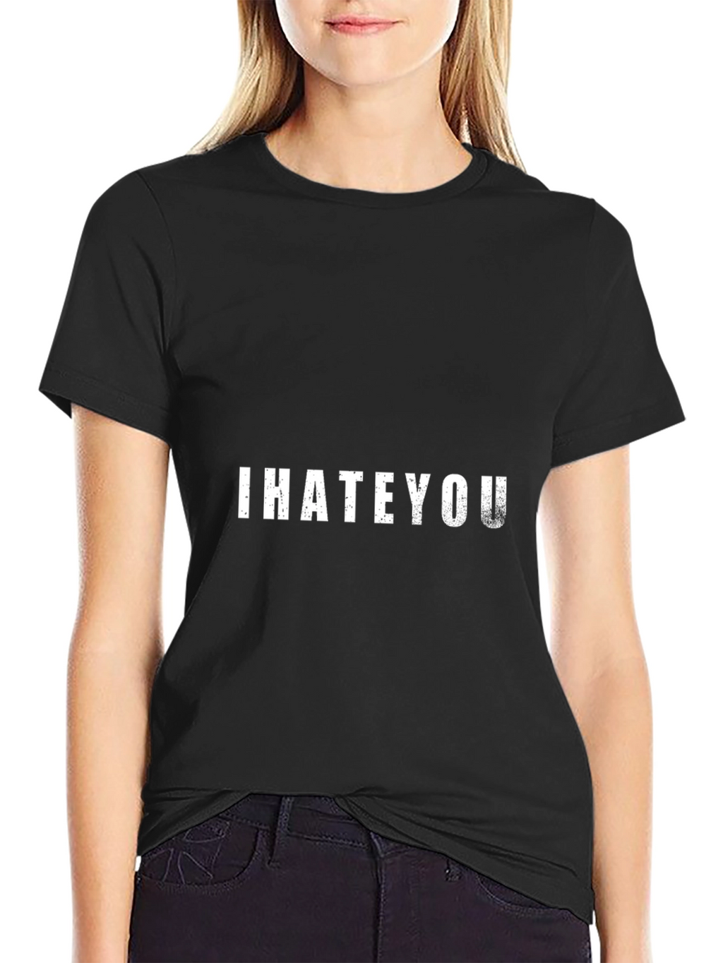I Hate You Distressed Graphic Tee - Black