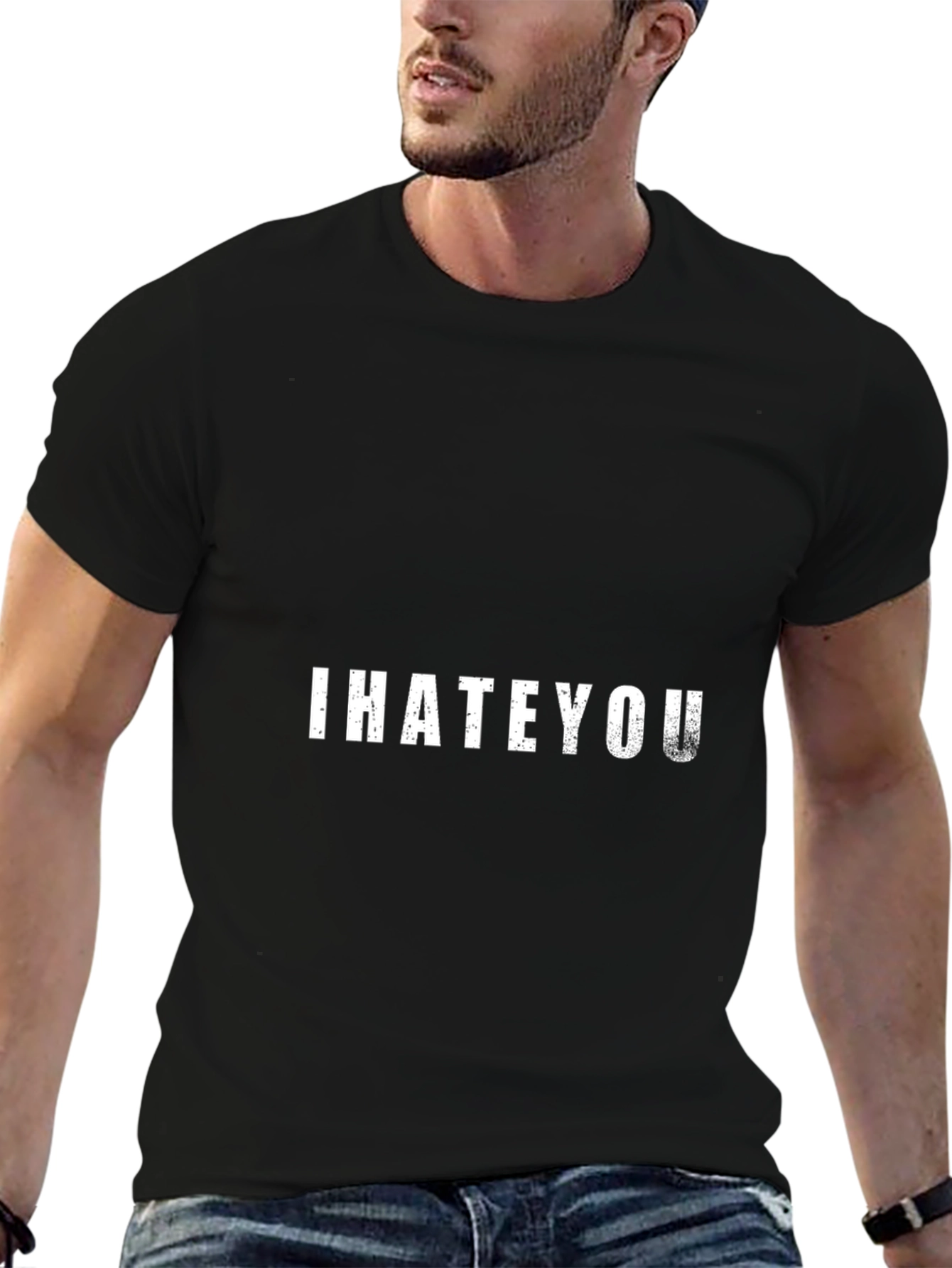 I Hate You Distressed Graphic Tee - Black