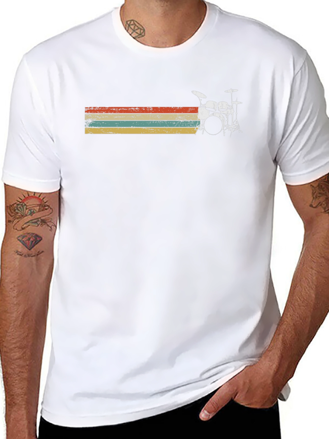 Vintage Drum Set Graphic Tee - Black Cotton