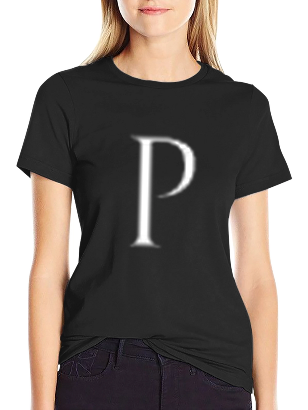 Mens Black T-Shirt with White P Design