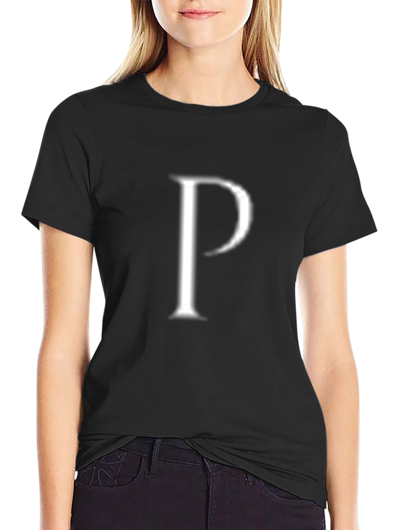 Mens Black T-Shirt with White P Design