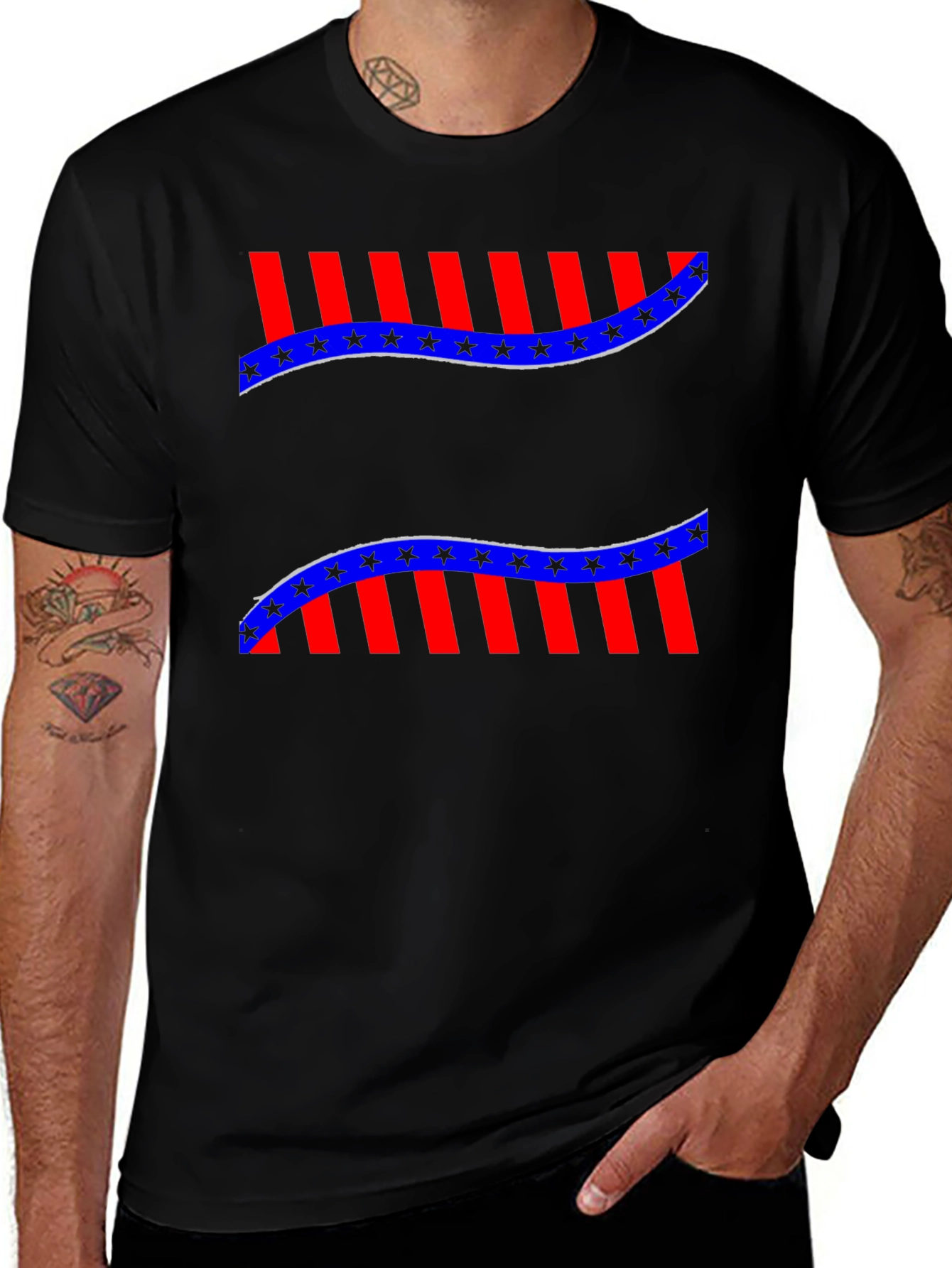 Patriotic Star & Stripe Graphic Tee - Mens Black T-Shirt