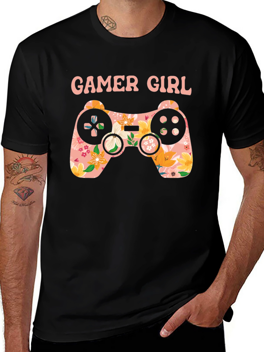 Gamer Girl Floral Controller Graphic Tee