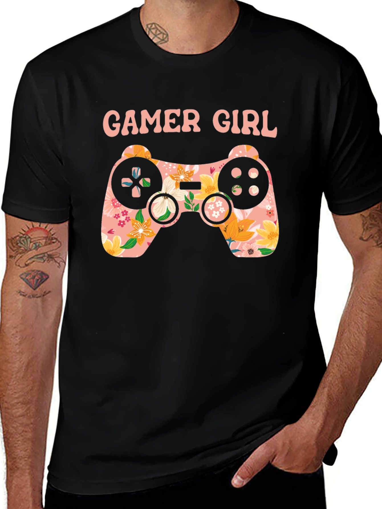 Gamer Girl Floral Controller Graphic Tee