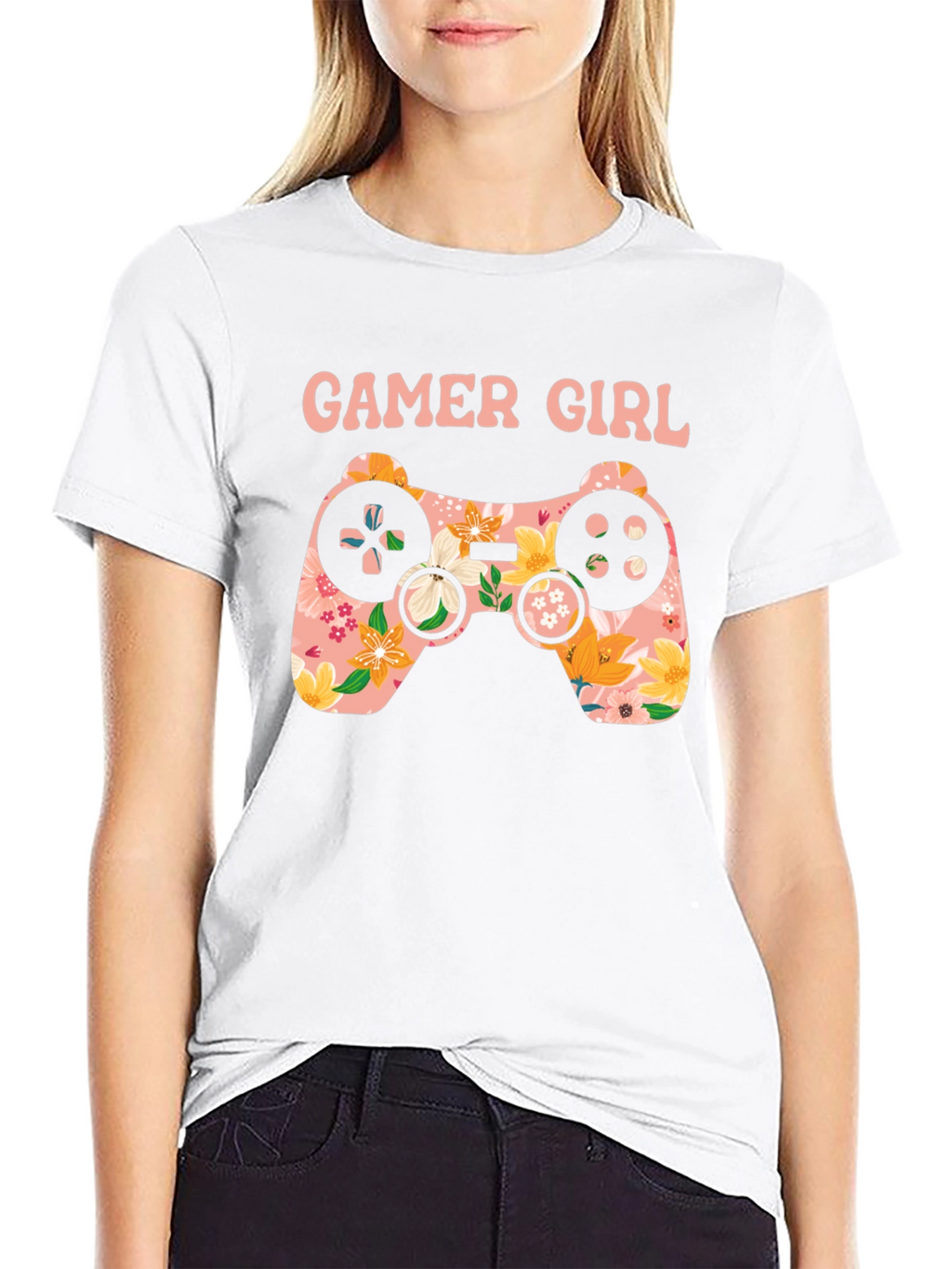 Gamer Girl Floral Controller Graphic Tee