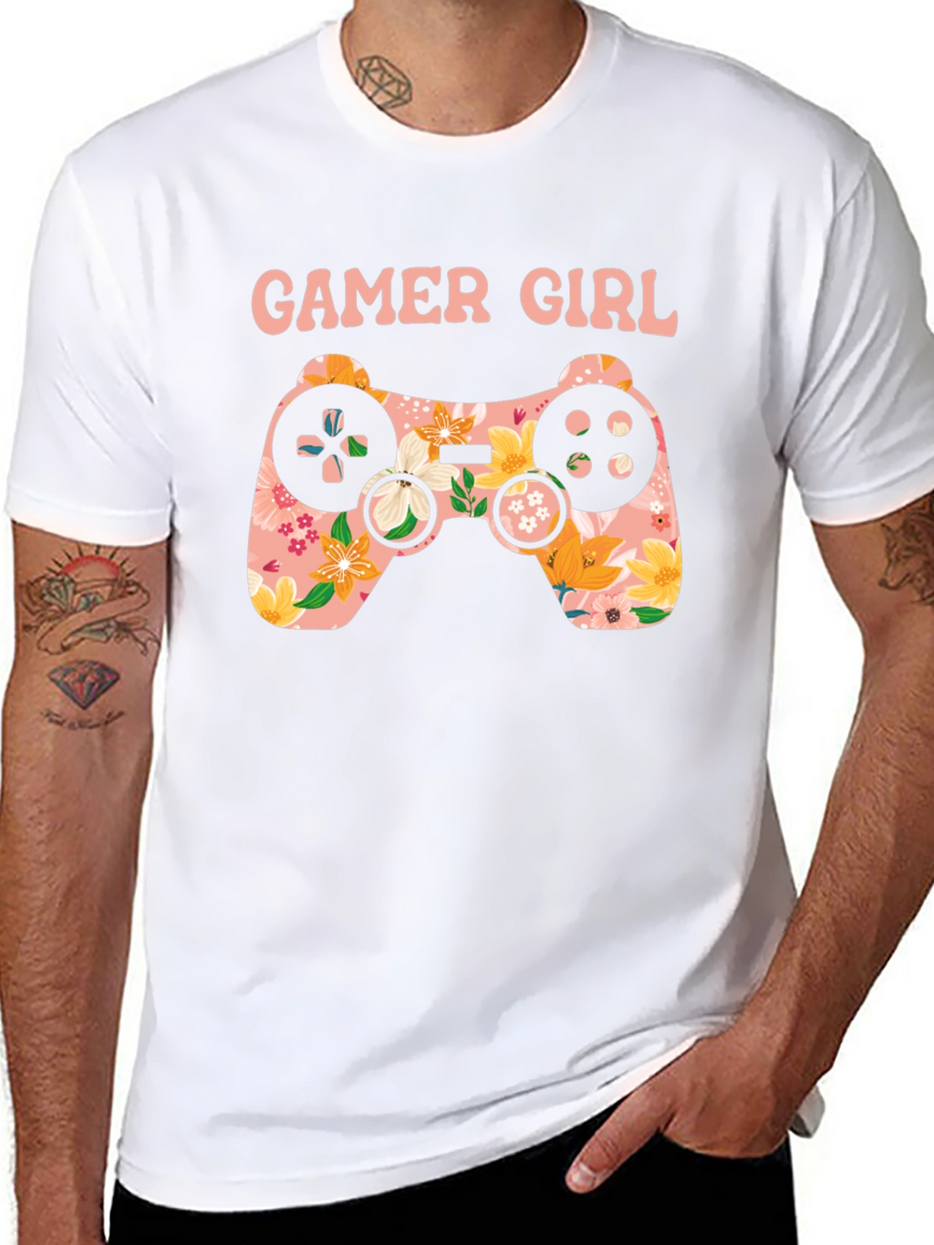 Gamer Girl Floral Controller Graphic Tee