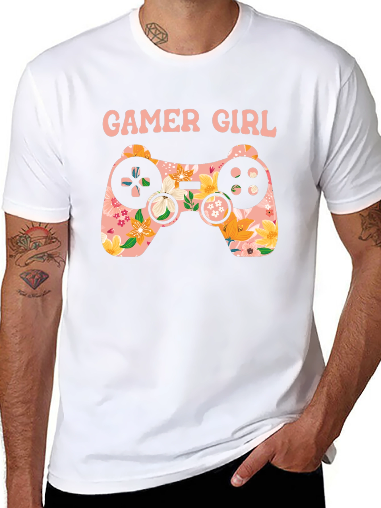 Gamer Girl Floral Controller Graphic Tee
