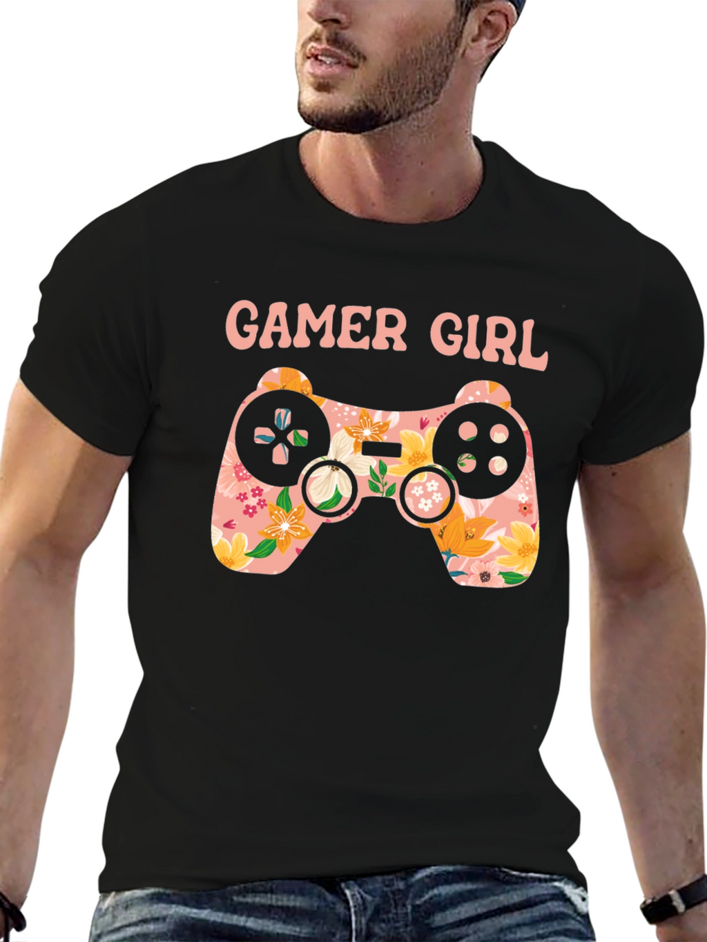 Gamer Girl Floral Controller Graphic Tee