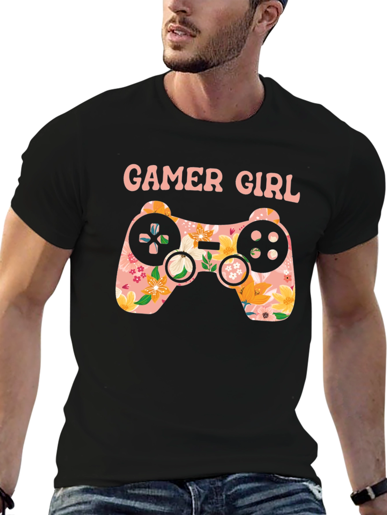 Gamer Girl Floral Controller Graphic Tee