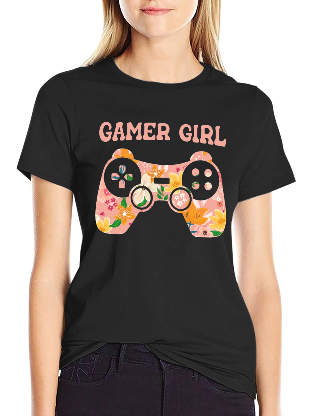 Gamer Girl Floral Controller Graphic Tee