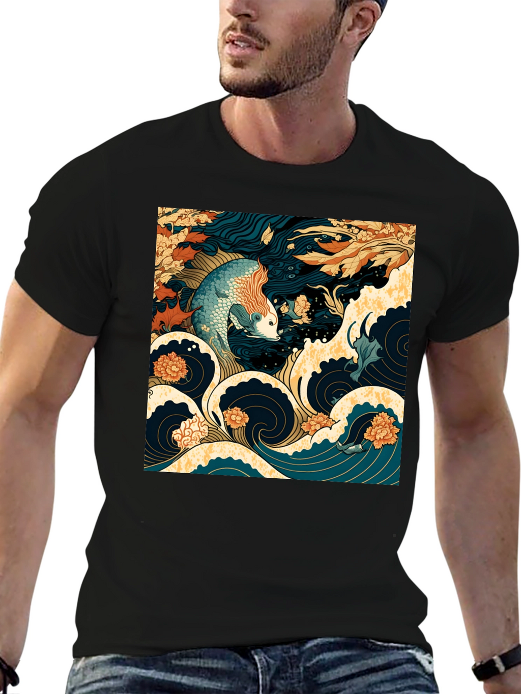 Koi Fish Graphic Black T-Shirt