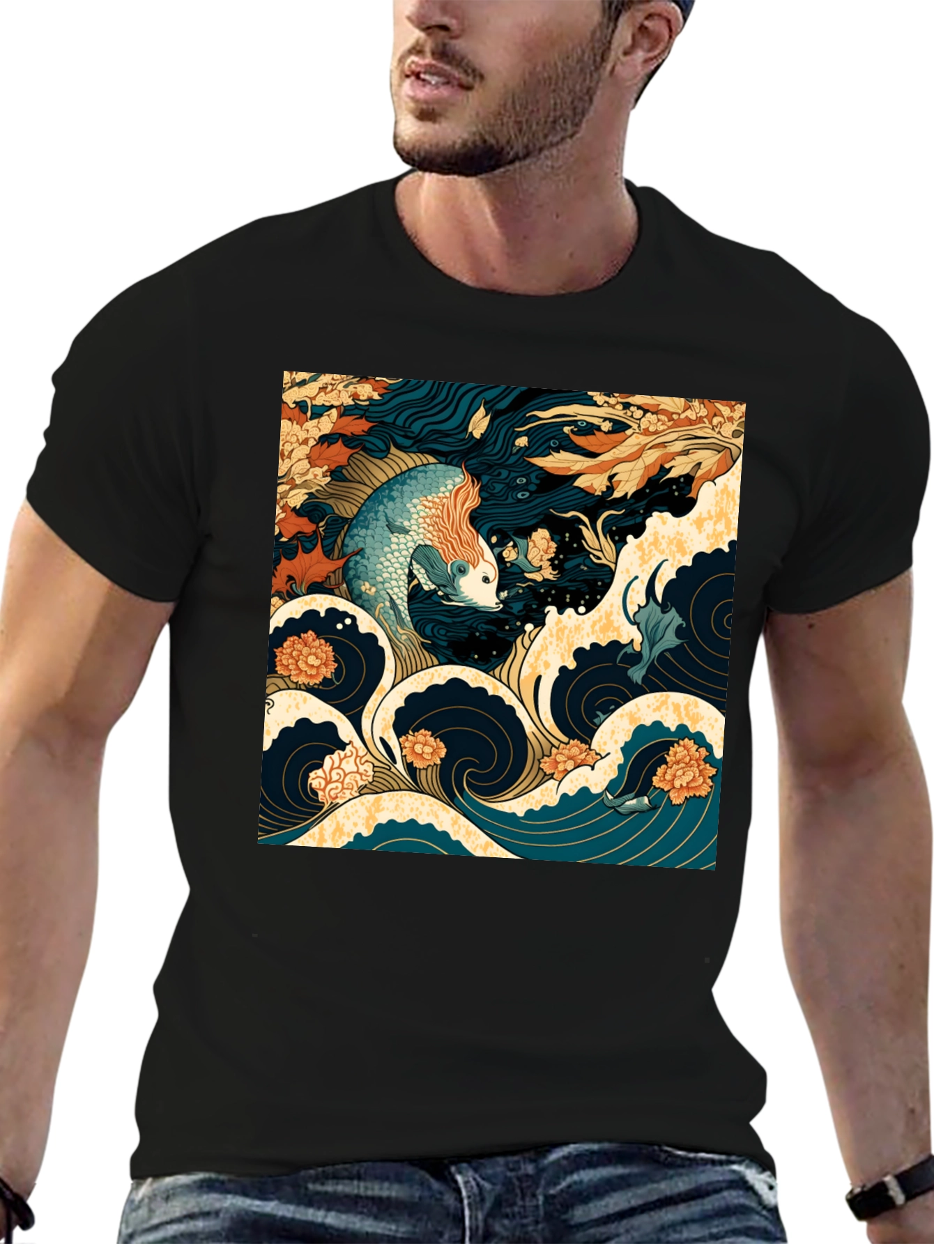 Koi Fish Graphic Black T-Shirt