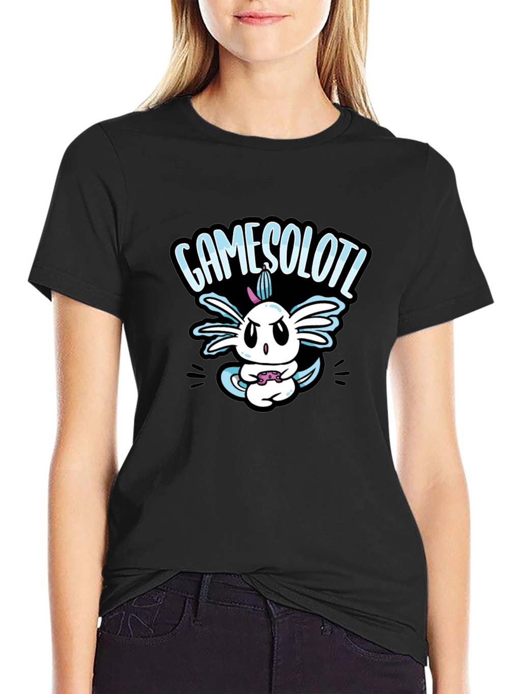 GAMESOLOTL Black Cotton Graphic T-Shirt
