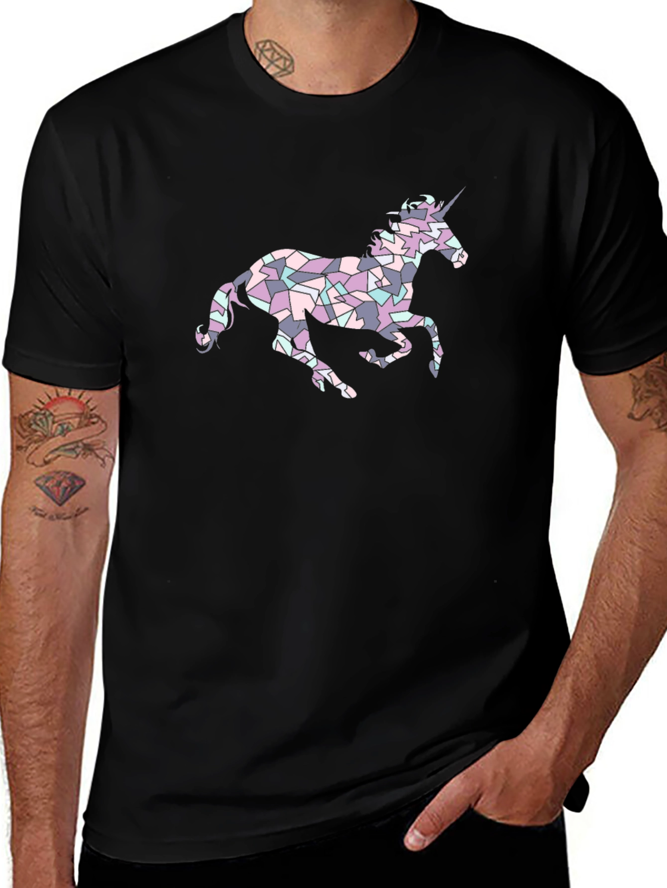 Unicorn Mosaic Graphic Tee - Black Casual Shirt