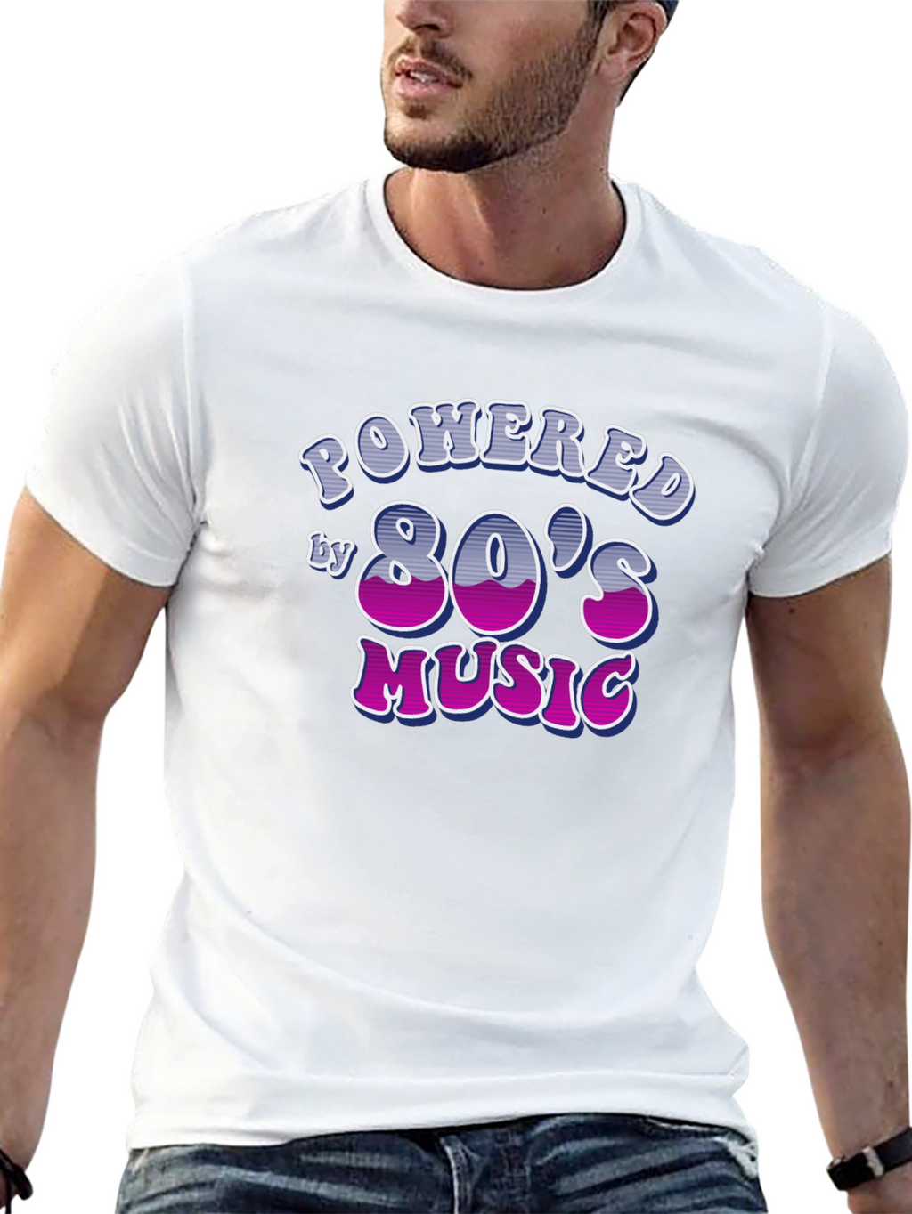 Powered by 80s Music Black T-Shirt