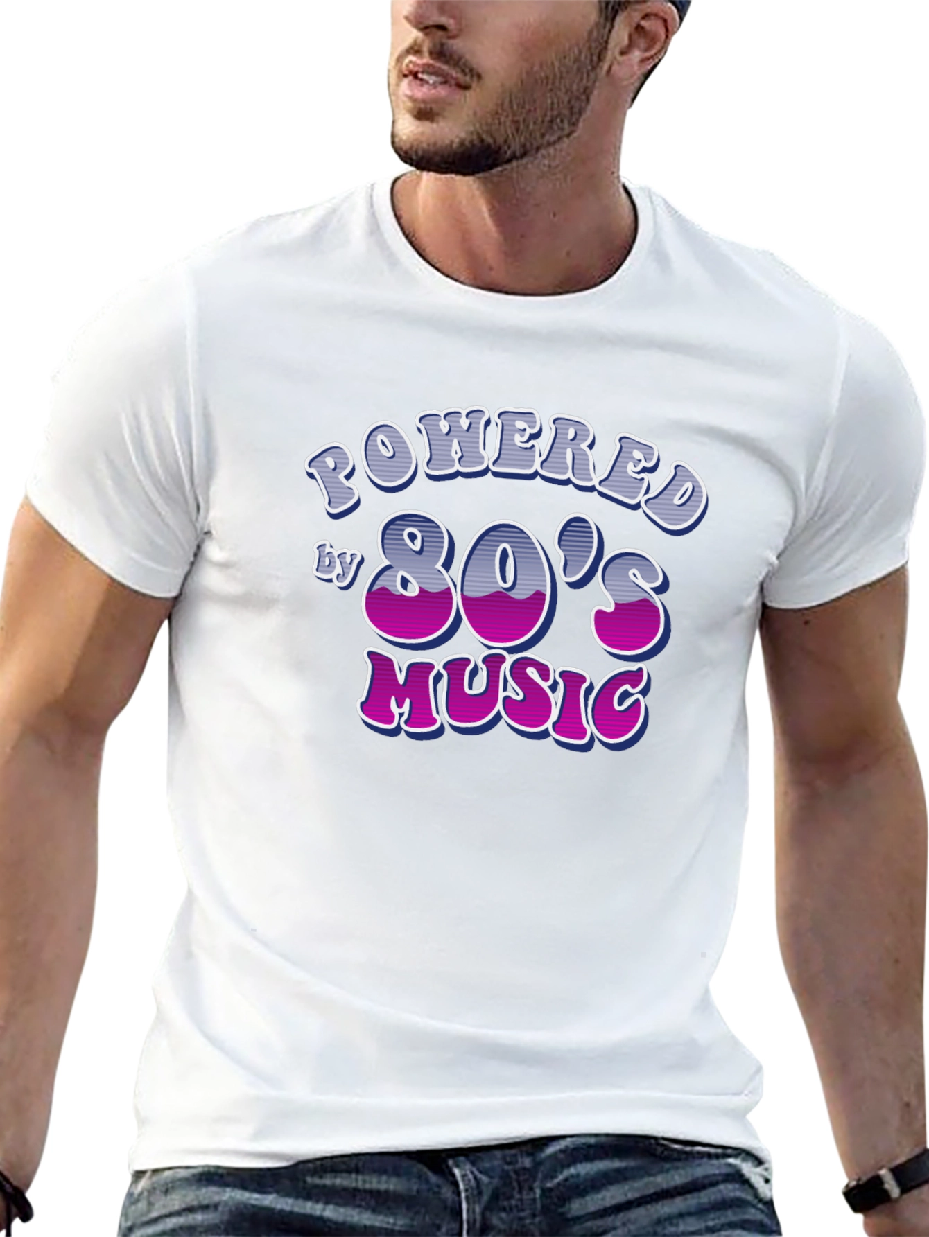 Powered by 80s Music Black T-Shirt